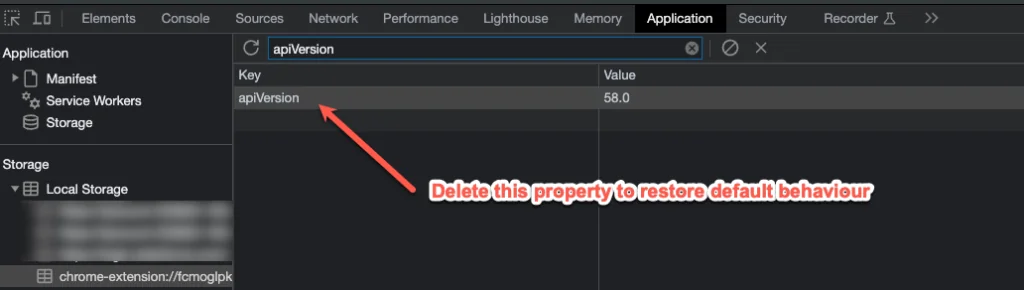 Browser local storage apiVersion value used by Inspector Reloaded
