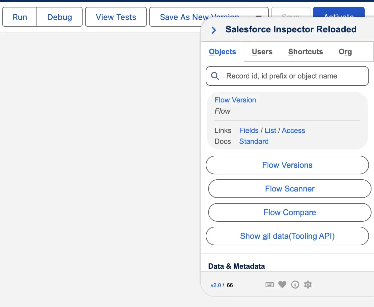 Flow Builder shortcut for Flow Scanner in Salesforce Inspector Reloaded