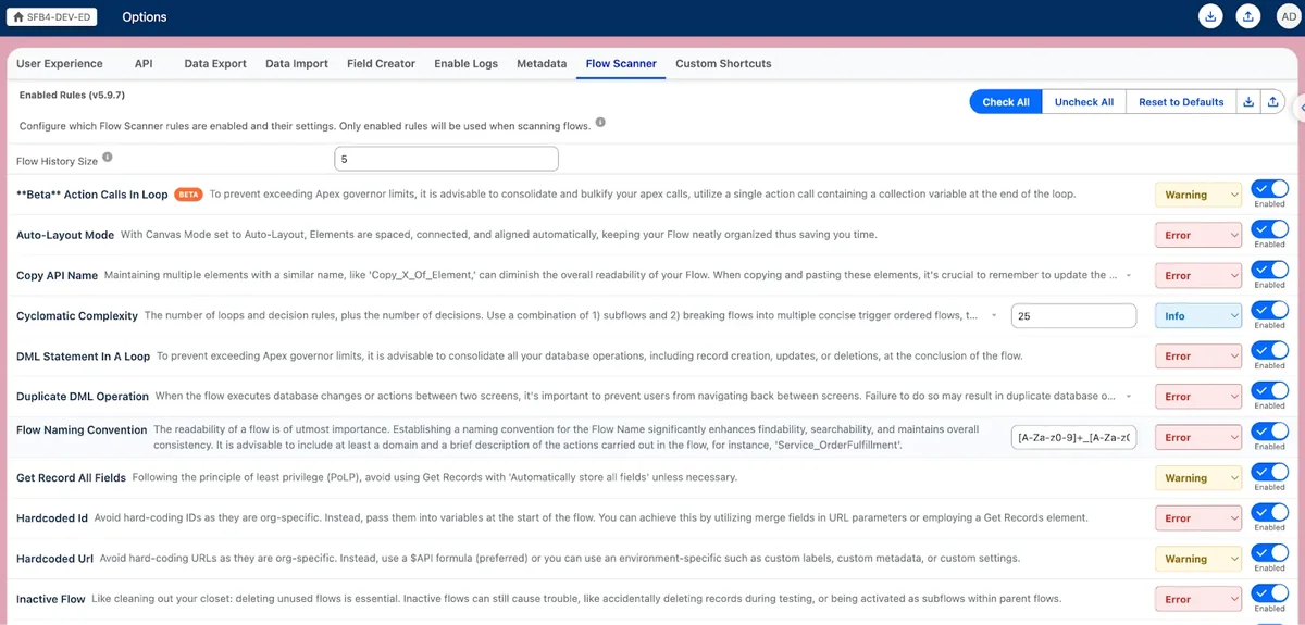 Configurable Flow Scanner rules for Salesforce automation review