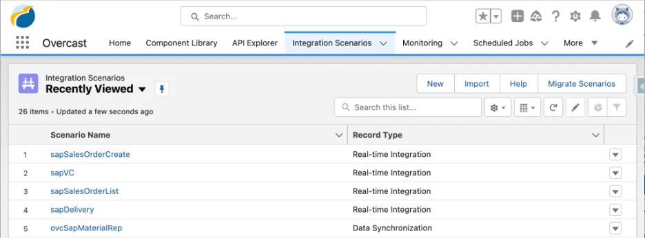 Integration scenario list for SAP SFDC integration records in Salesforce