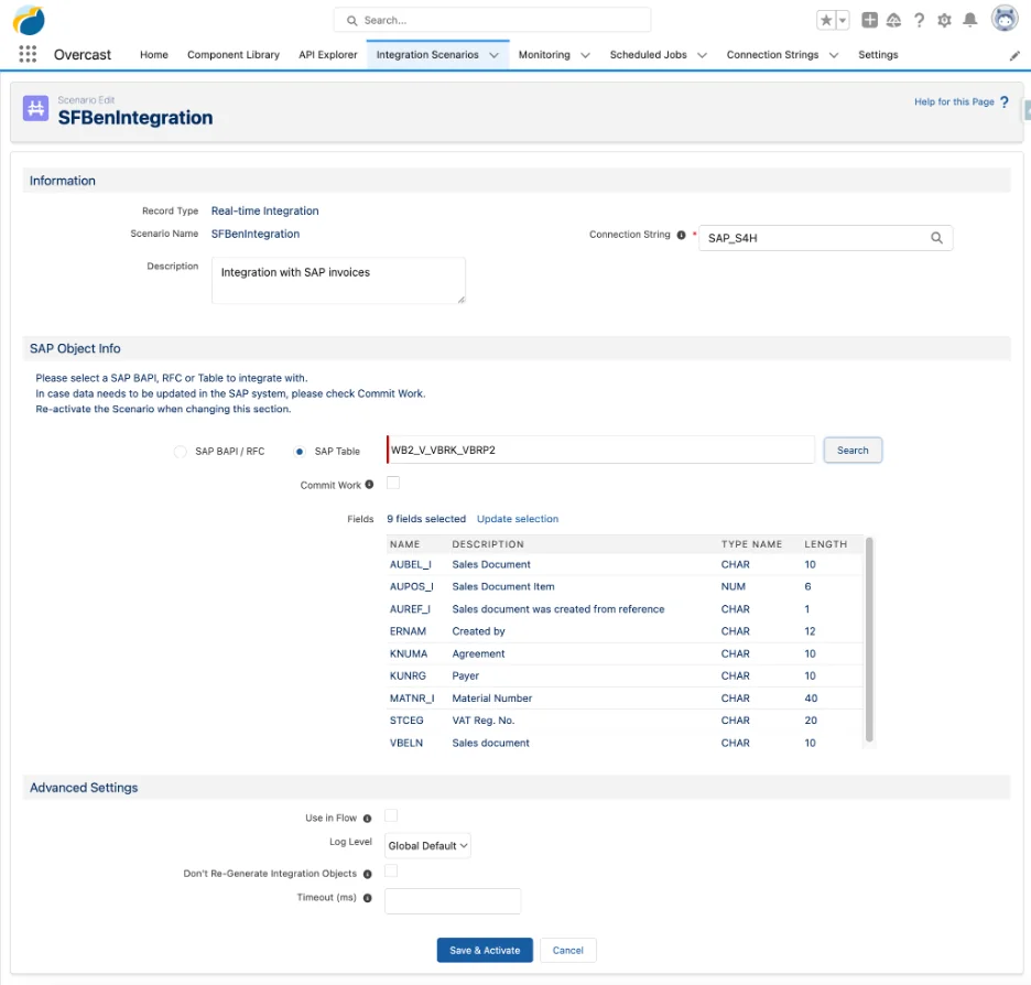 Real-time SAP invoice integration configuration for Salesforce Account data