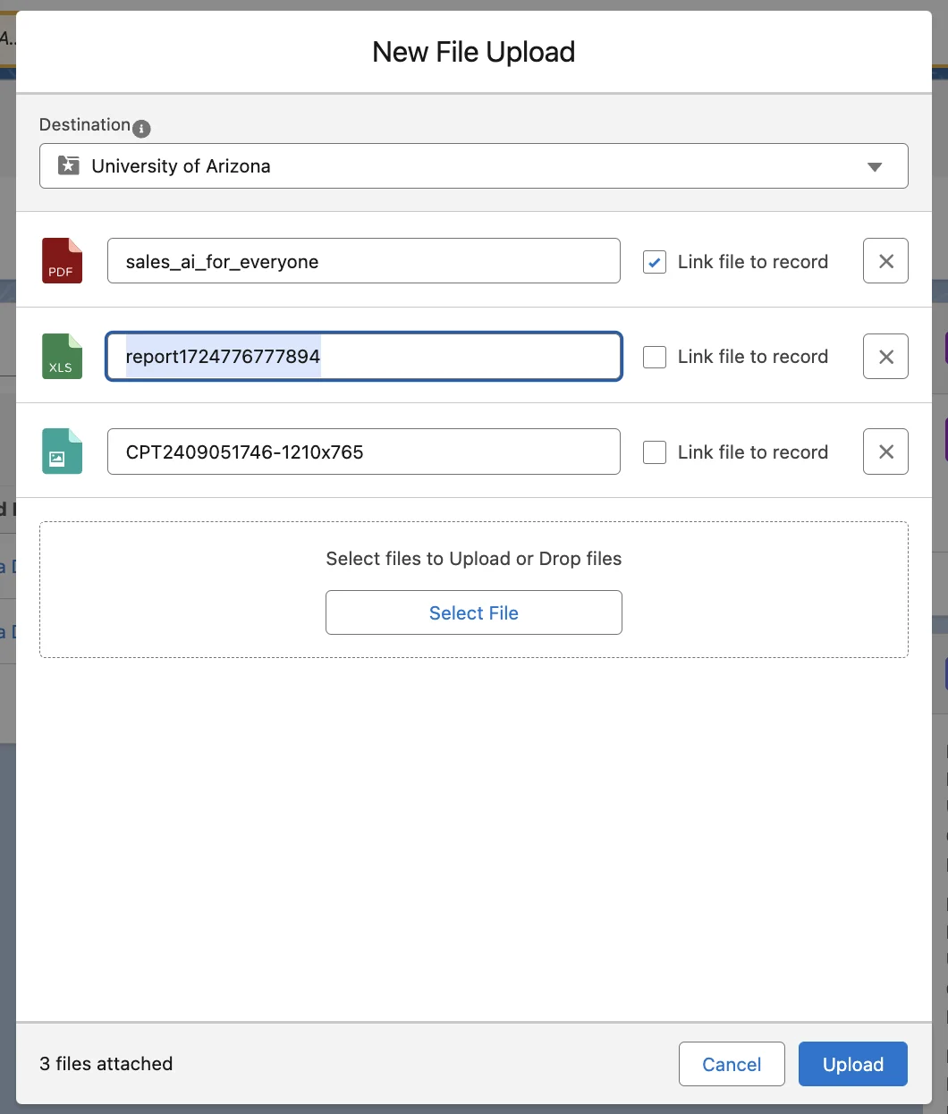 Local file upload options in a Salesforce integration with SharePoint