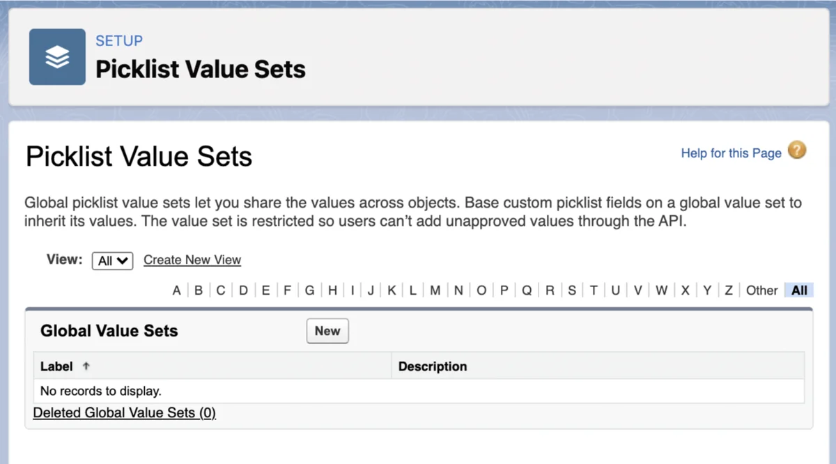 Create a new Salesforce global picklist value set from Setup