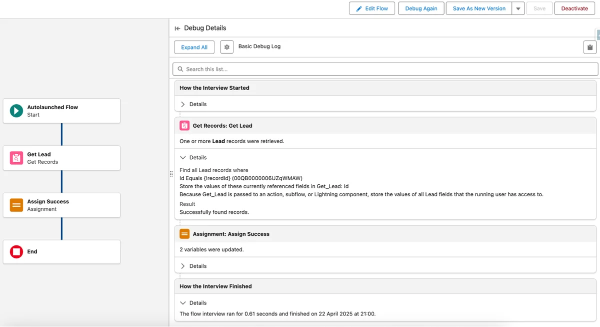 Flow debugging panel changes for Salesforce developers and admins in Summer 25