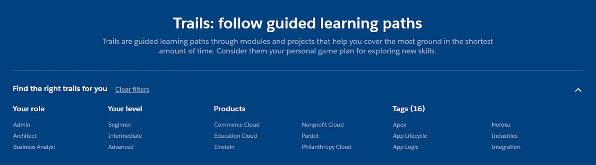 salesforce trailblazer learning path with Trailhead badges and ranks