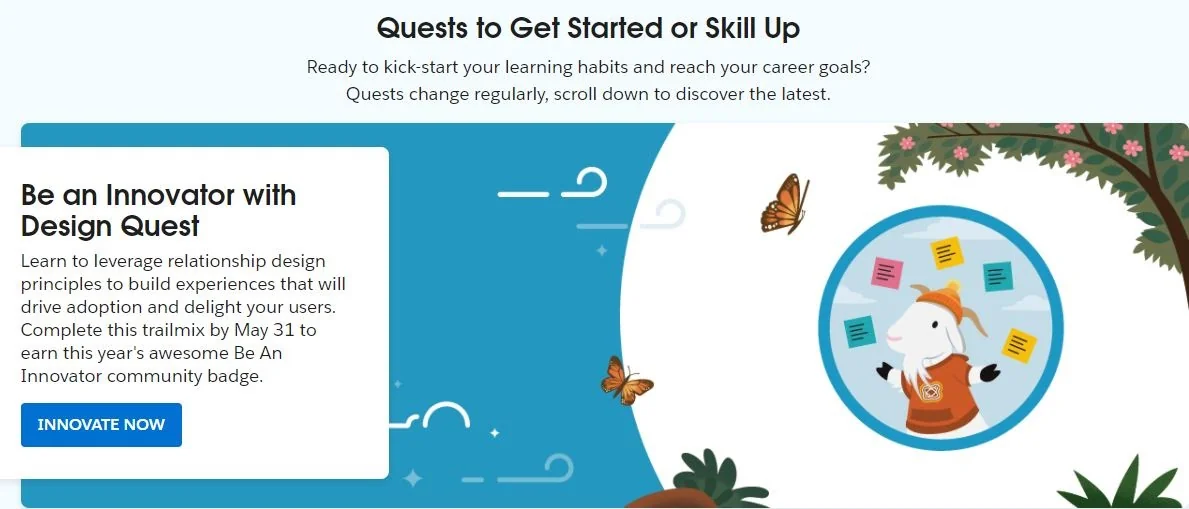 Salesforce Trailhead quests and learning challenges for Trailhead badges