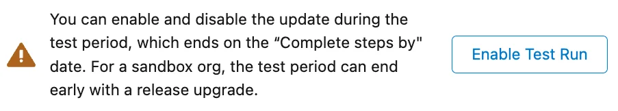 enable test run option for salesforce updates in Setup release updates