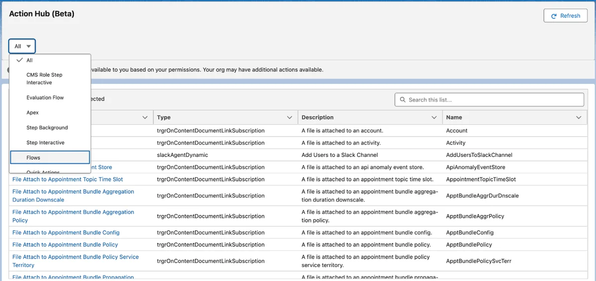 Action Hub Beta in Salesforce automation app for Winter 26 release Salesforce