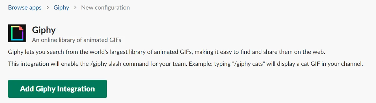 Add Giphy integration confirmation screen for Slack workspace admins