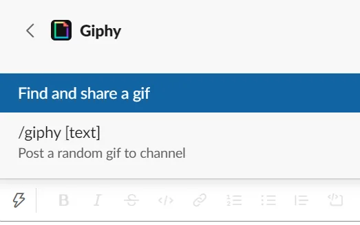 Find and share a GIF in Slack from the Giphy shortcut