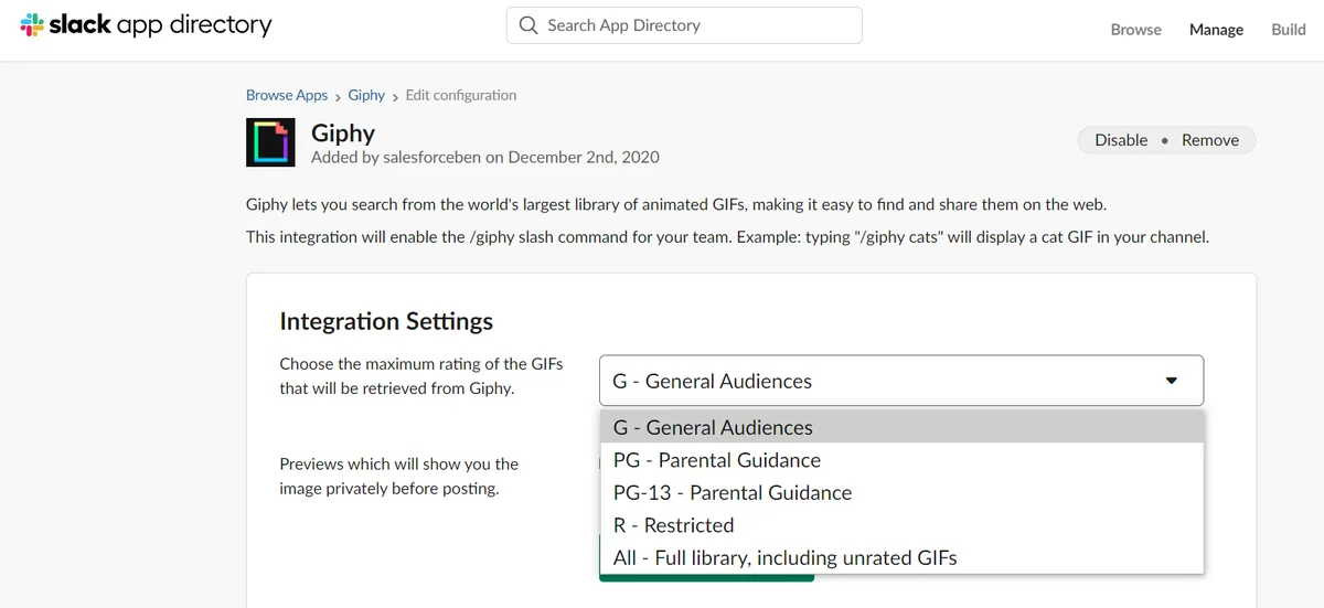 Manage Giphy ratings and previews before users post a GIF in Slack