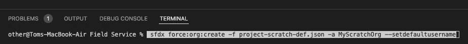 Scratch org Salesforce CLI create command with definition file and alias
