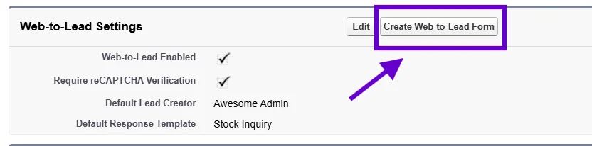 Create Web-to-Lead Form button in Salesforce Setup