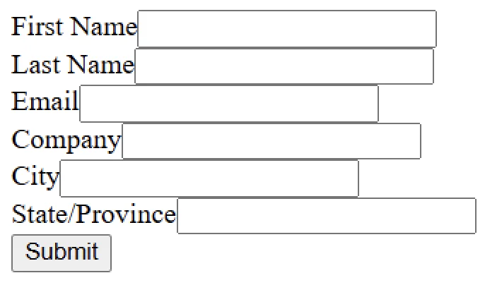 Salesforce Web-to-Lead test form rendered in a browser before production deployment