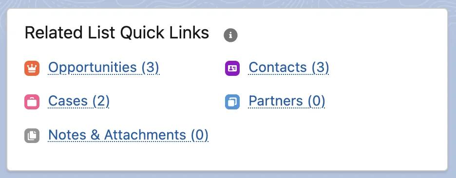 Related List Quick Links used to navigate Salesforce related lists on a Lightning page