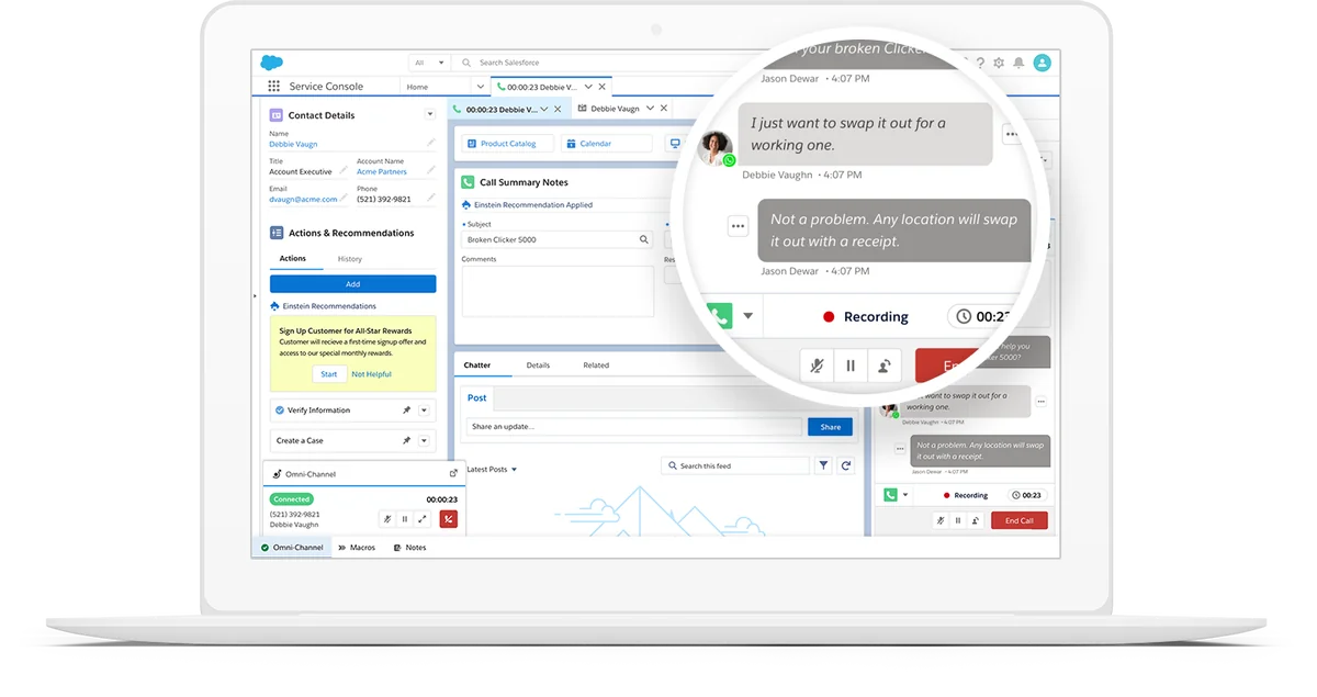 Service Cloud interface demonstrating Salesforce definition for customer support case management