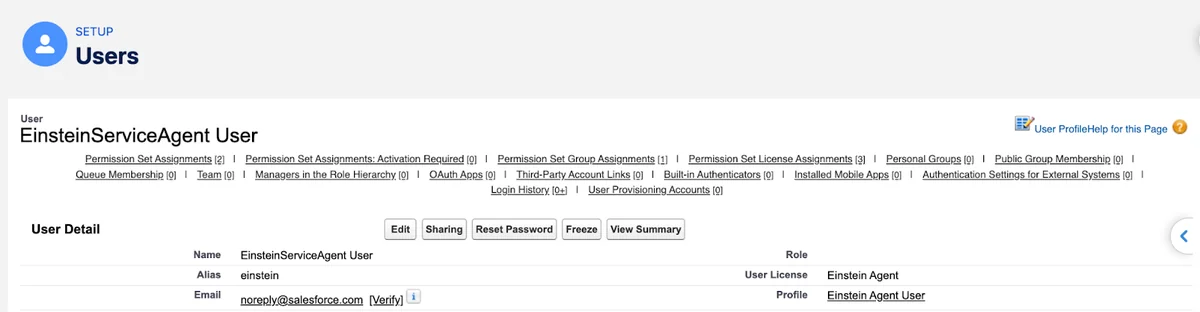 Einstein Agent user profile and license configuration in Salesforce