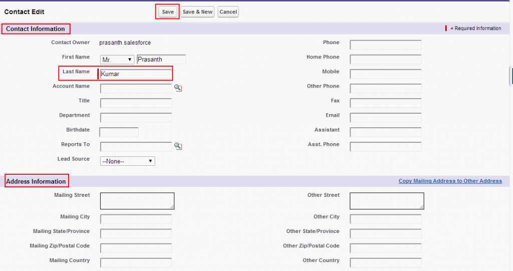 creating contact in salesforce