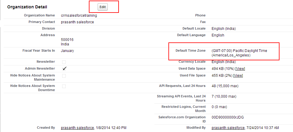 Time Zone Settings in Salesforce.com