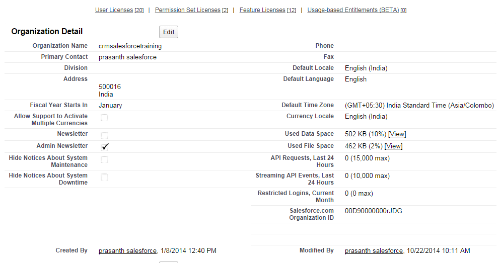 List of Fields available in Company Information
