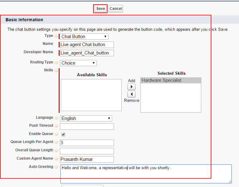 Create live agent button in salesforce - live agent Button