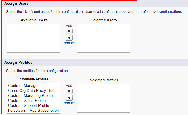 Salesforce live agent configurations