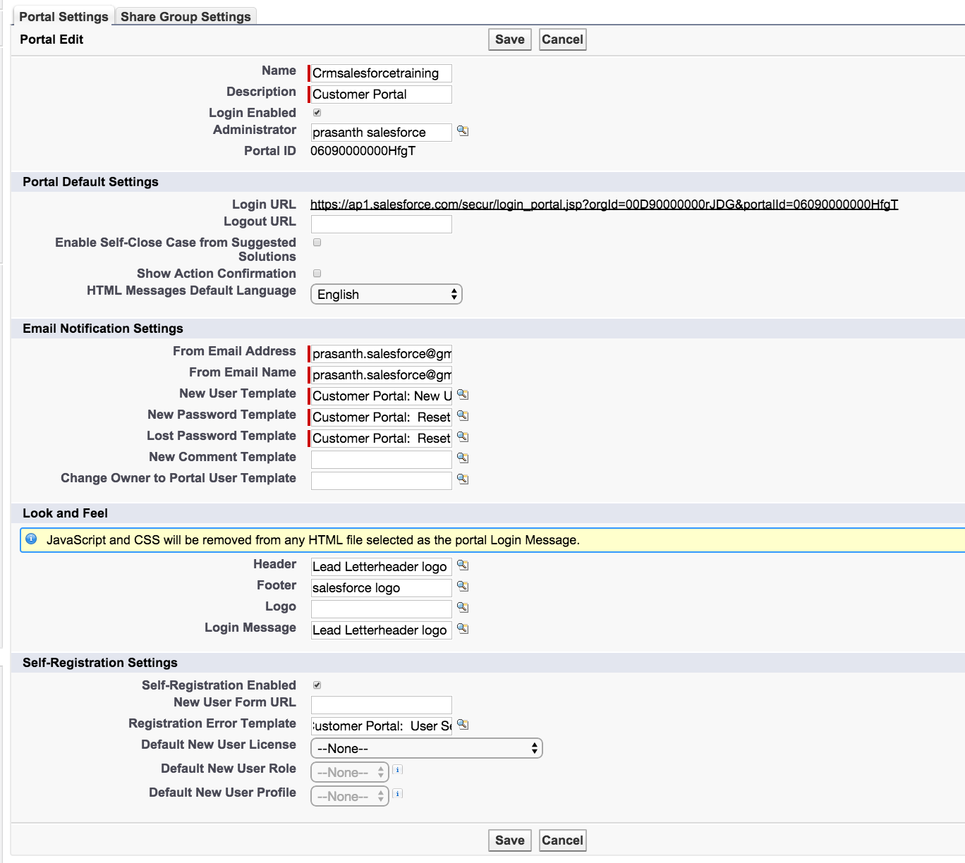 Enabling salesforce customer portal login