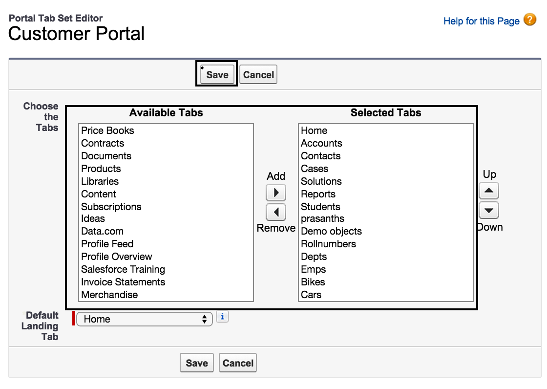 customizing salesforce customer portal tabs