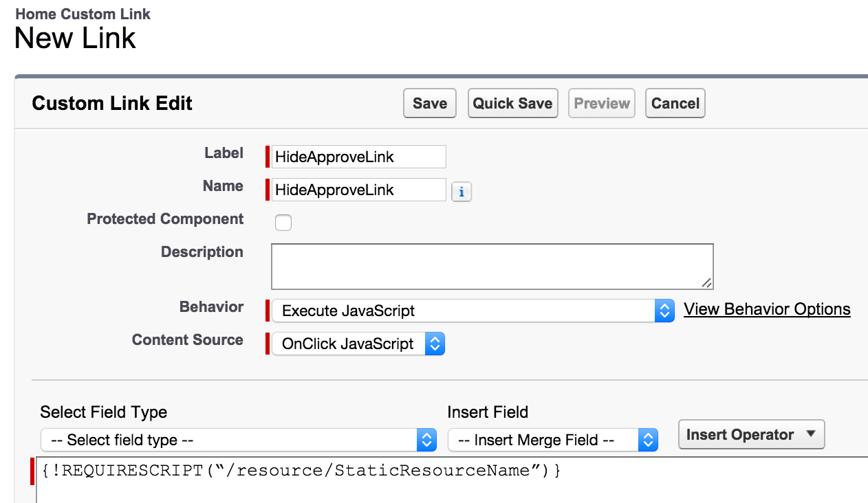 hide approve button in salesforce home page