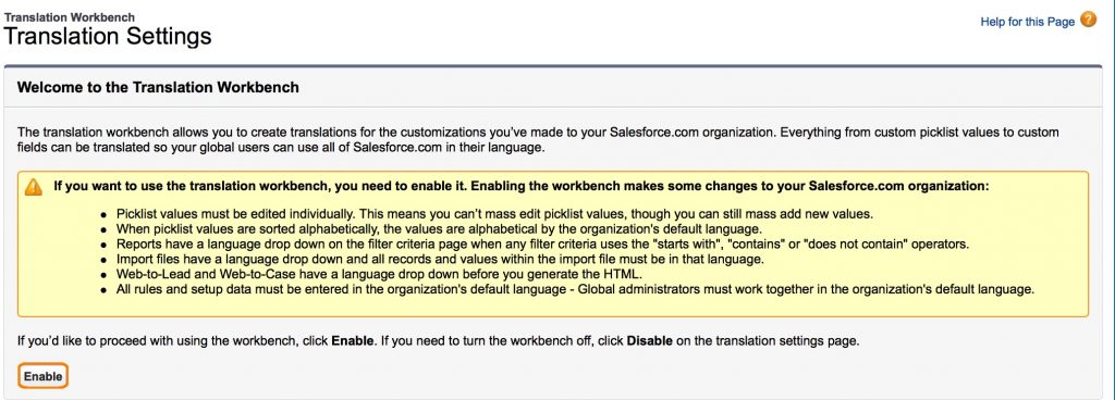 Salesforce Translation Workbench 